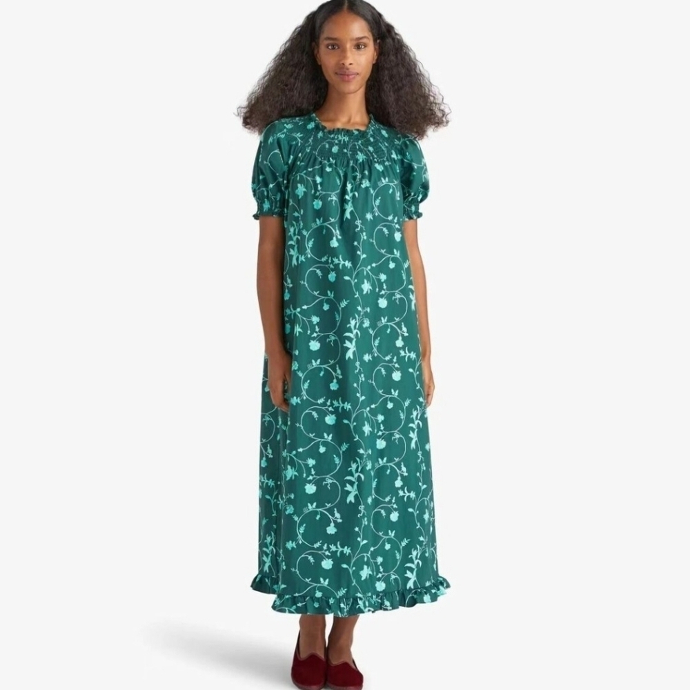 Hill House The Caroline Nap Dress In Green Botanical Size XS